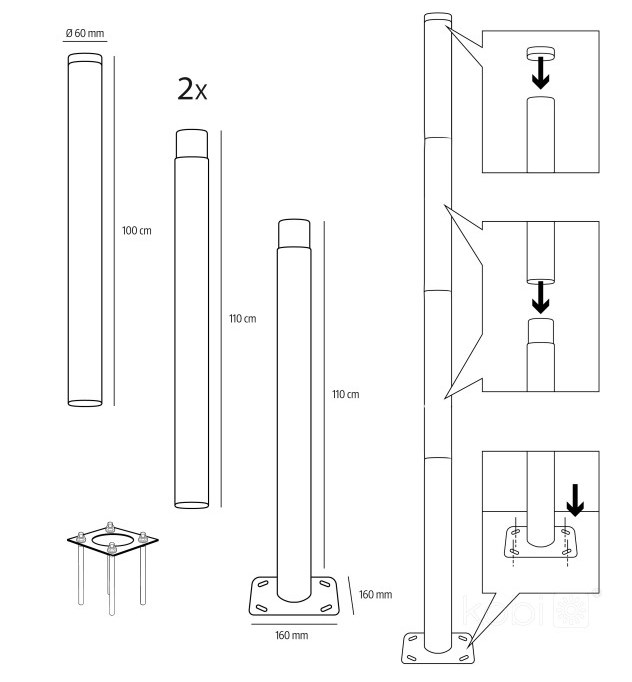 Słup oświetleniowy Kobi BASE SG 4 m Ø 60 mm — czarny